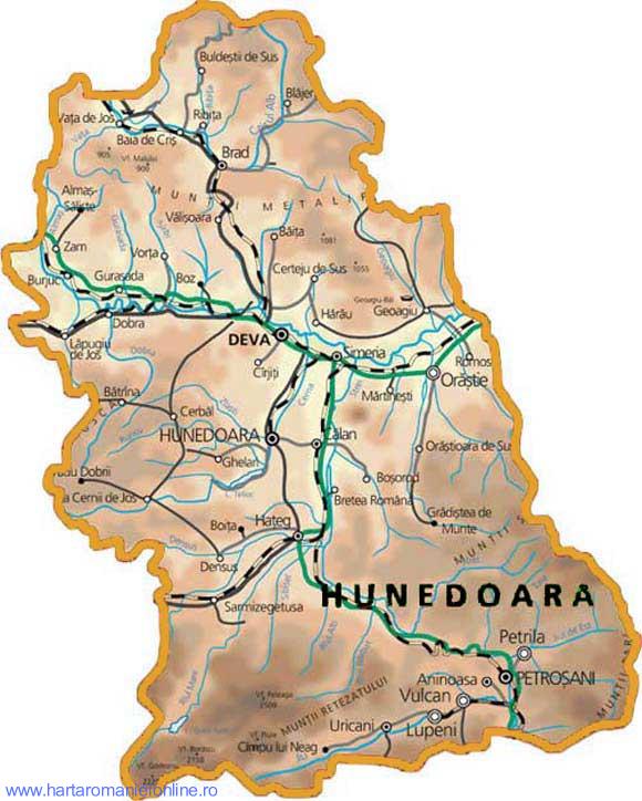 Harta judetului Hunedoara